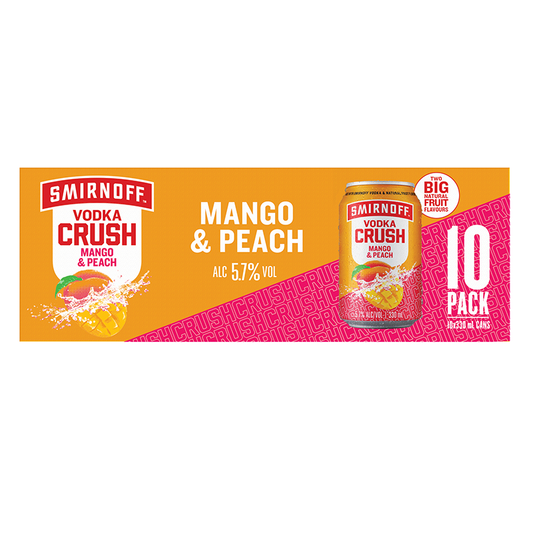 Smirnoff Vodka Crush Mango & Peach 5.7% 330ml 10 pack cans